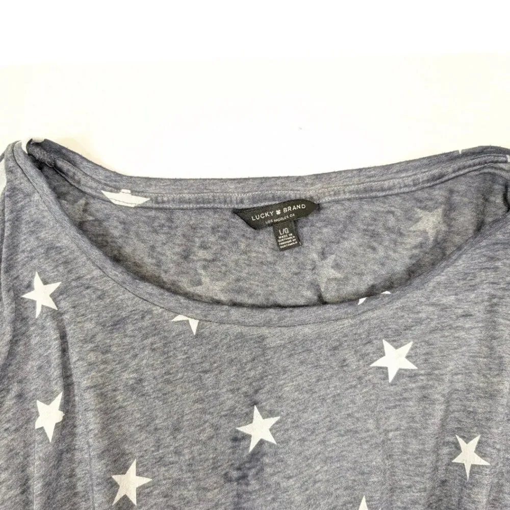 Lucky Brand Women's Large Blue Grey Soft Star Short Sleeve T-Shirt